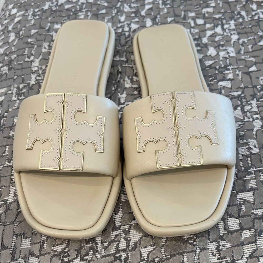 Tory Burch Beige Slide Sandals